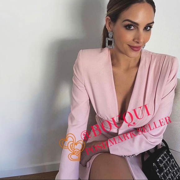 BLOGGERS FAV ZARA V-NECK PINK DRAPED BLAZER DRESS - Picture 11 of 15